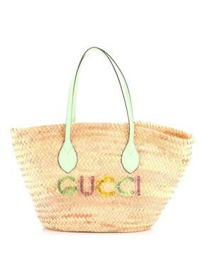 Gucci Logo Open Tote Woven Raffia Small #331673G14B